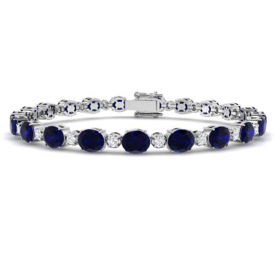 13.21ct SI2/G Oval cut Blue Sapphire Gemstone Bracelet in 18k White Gold