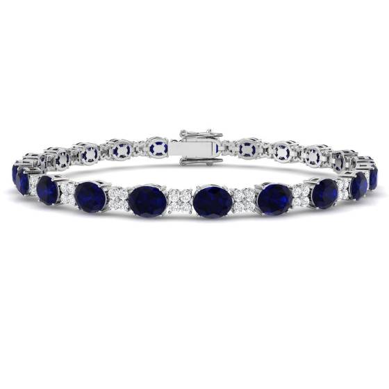 12.93ct SI2/G Oval cut Blue Sapphire Gemstone Bracelet in 18k White Gold