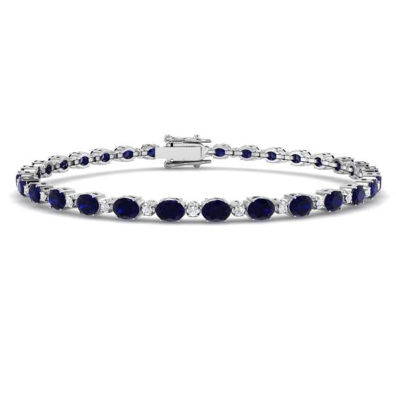 7.34ct SI2/G Oval cut Blue Sapphire Gemstone Bracelet in 18k White Gold