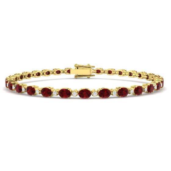 6.24ct SI2/G Oval cut Ruby Gemstone Bracelet in 18k Yellow Gold