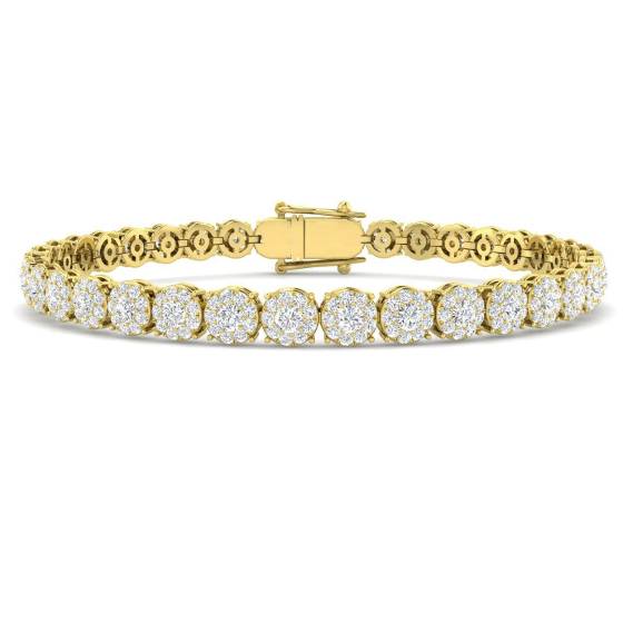 3.77ct SI2/G Round cut Diamonds Halo Bracelet in 9k Yellow Gold