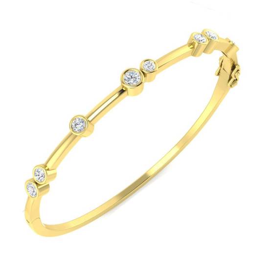 1.10ct SI2/G Round cut Diamond Fancy Bangle in 9k Yellow Gold