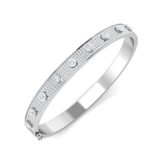 1.60ct SI2/G Round cut Diamonds Pave Bangle in 9k White Gold