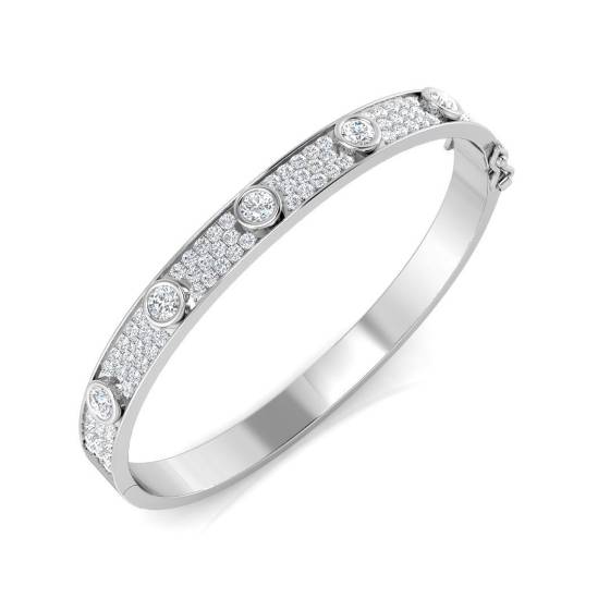 3.11ct SI2/G Round cut Diamonds Pave Bangle in 18k White Gold