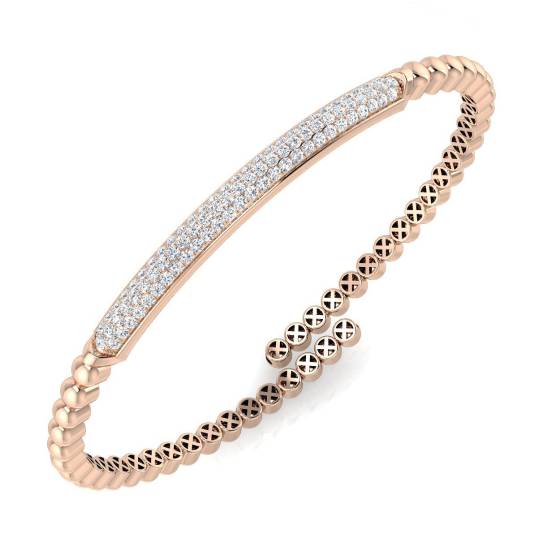 0.82ct SI2/G Round cut Diamonds Pave Bangle in 18k Rose Gold