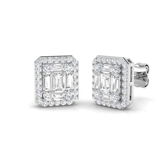 0.86ct SI2/G Baguette cut Diamond Stud Earrings in 18k White Gold