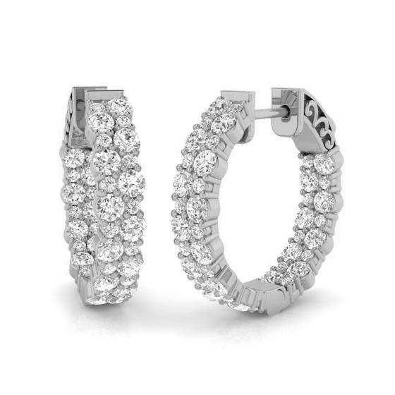 1.69ct SI2/G Round cut Diamond Hoop Earrings in 18k White Gold