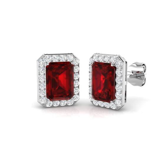 2.34ct SI2/G Emerald cut Ruby Gemstone Earrings in 18k White Gold