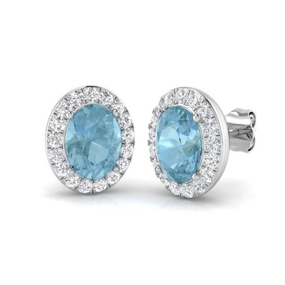 2.95ct SI2/G Oval cut Aquamarine Gemstone Earrings in 18k White Gold