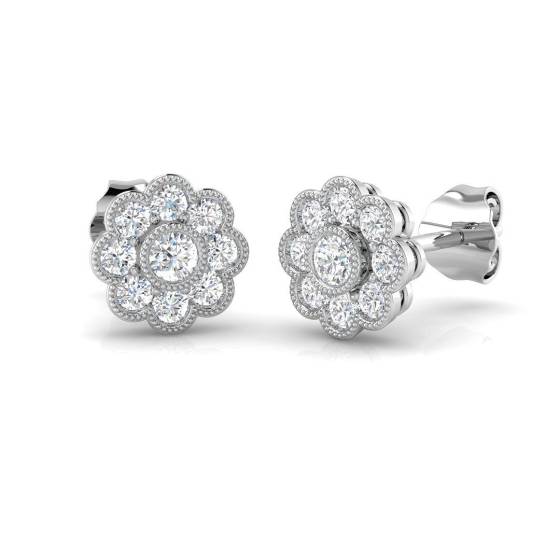 0.51ct SI2/G Round cut Diamond Cluster Earrings in 18k White Gold