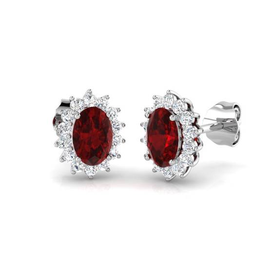 1.32ct SI2/G Oval cut Ruby Gemstone Earrings in 18k White Gold