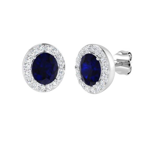 1.86ct SI2/G Round cut Blue Sapphire Gemstone Earrings in 18k White Gold