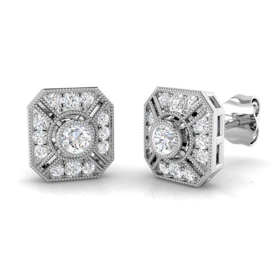 0.30ct SI2/G Round cut Diamond Cluster Earrings in 18k White Gold