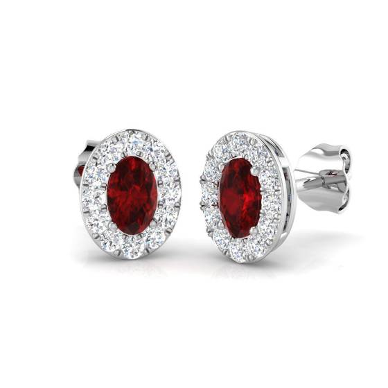 1.05ct SI2/G Oval cut Ruby Gemstone Earrings in 18k White Gold