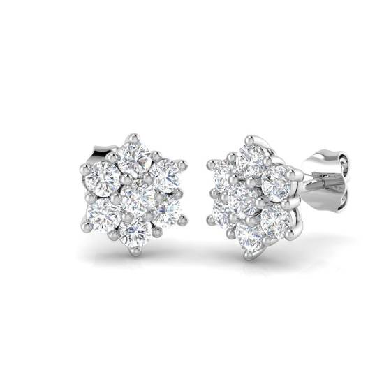 0.50ct SI2/G Round cut Diamond Cluster Earrings in 18k White Gold