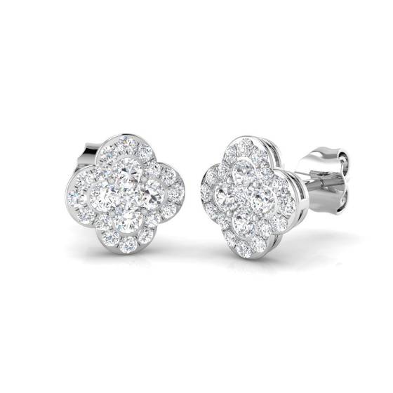 0.59ct SI2/G Round cut Diamond Cluster Earrings in 18k White Gold