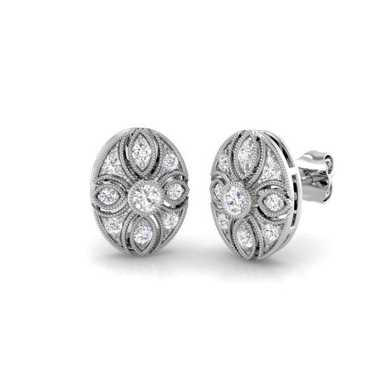 0.37ct SI2/G Round cut Diamond Cluster Earrings in 18k White Gold