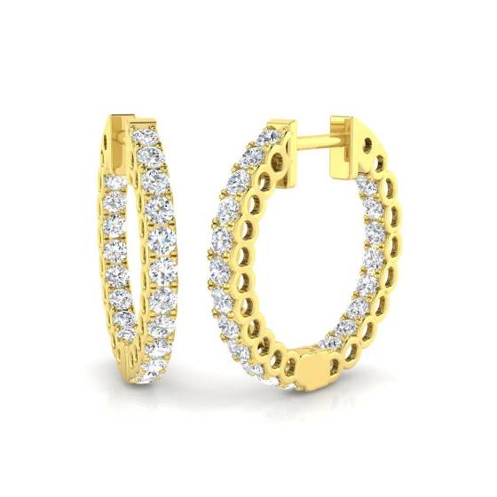 1.04ct SI2/G Round cut Diamond Hoop Earrings in 18k Yellow Gold