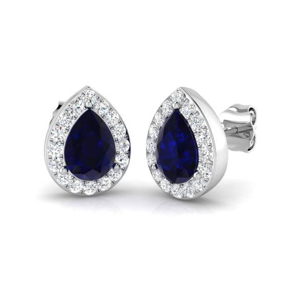 2.09ct SI2/G Pear cut Blue Sapphire Gemstone Earrings in 18k White Gold