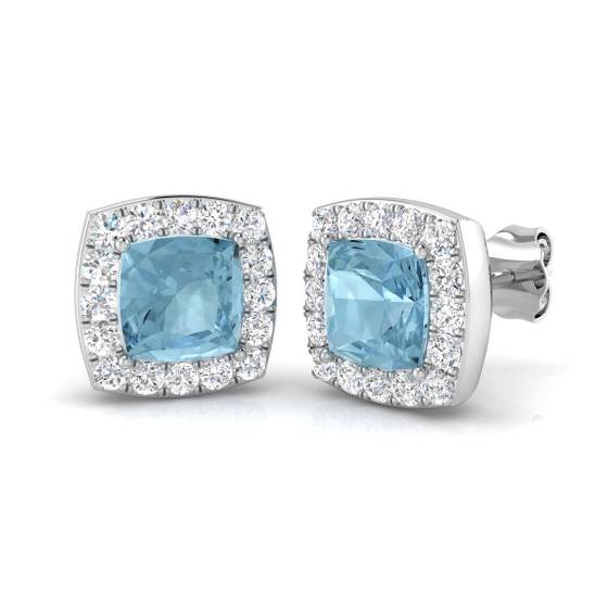 2.71ct SI2/G Cushion cut Aquamarine Gemstone Earrings in 18k White Gold