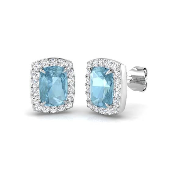 1.61ct SI2/G Cushion cut Aquamarine Gemstone Earrings in 9k White Gold