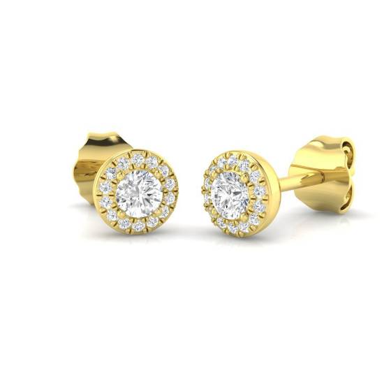 0.27ct SI2/G Round cut Diamond Halo Earrings in 18k Yellow Gold