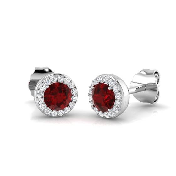 0.52ct SI2/G Round cut Ruby Gemstone Earrings in 18k White Gold