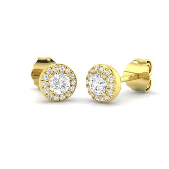 0.43ct SI2/G Round cut Diamond Halo Earrings in 18k Yellow Gold