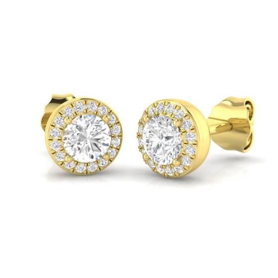 0.65ct SI2/G Round cut Diamond Halo Earrings in 18k Yellow Gold