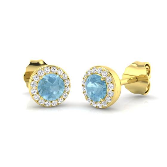 0.54ct SI2/G Round cut Aquamarine Gemstone Earrings in 18k Yellow Gold