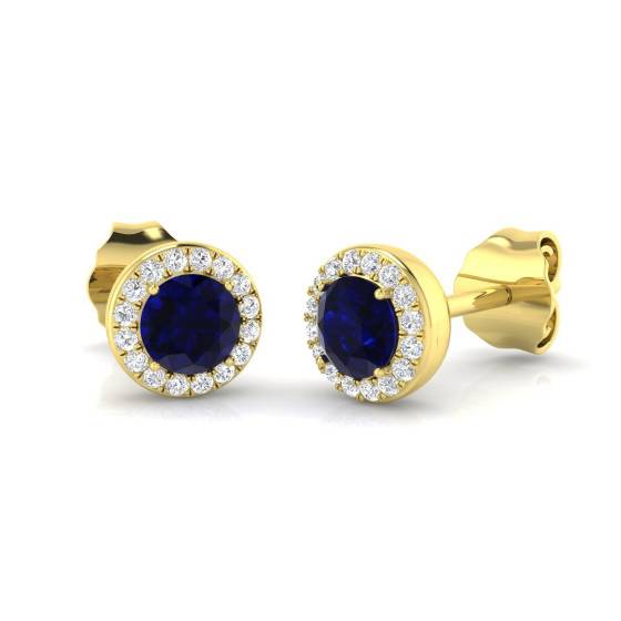 0.80ct SI2/G Round cut Blue Sapphire Gemstone Earrings in 18k Yellow Gold