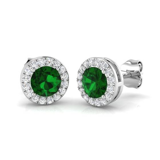 1.20ct SI2/G Round cut Green Emerald Gemstone Earrings in 18k White Gold