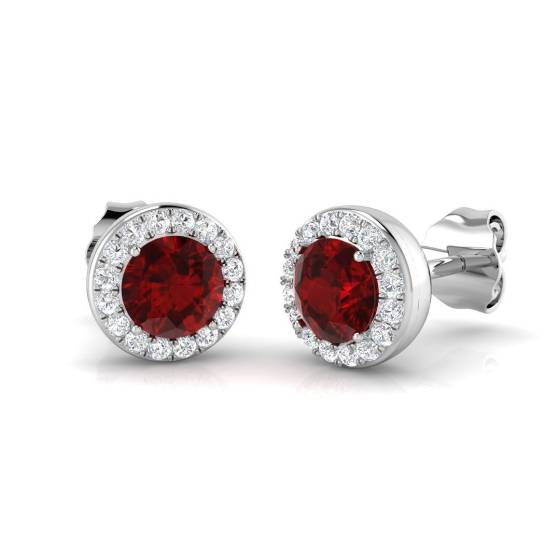 1.62ct SI2/G Round cut Ruby Gemstone Earrings in 18k White Gold