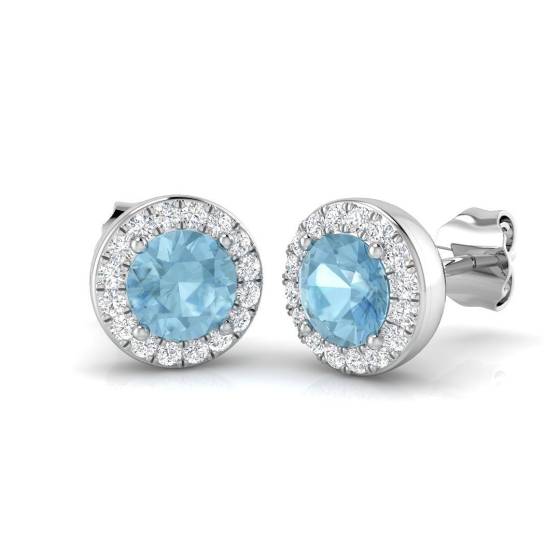 1.10ct SI2/G Round cut Aquamarine Gemstone Earrings in 18k White Gold