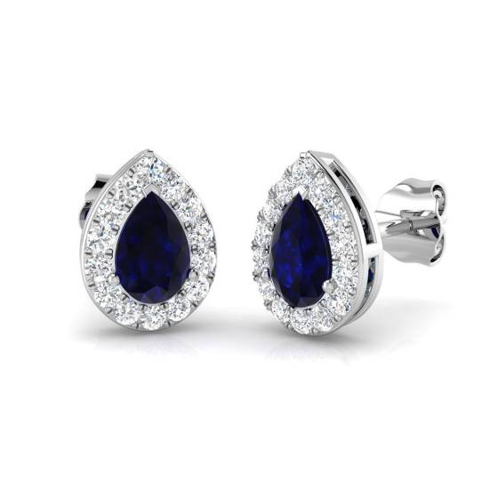 1.37ct SI2/G Pear cut Blue Sapphire Gemstone Earrings in 18k White Gold