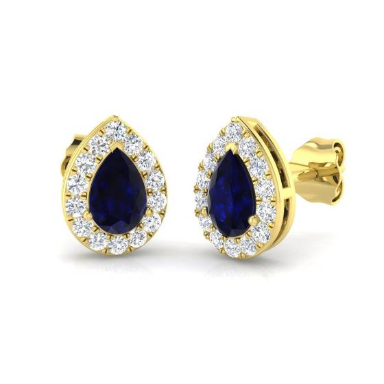 1.48ct SI2/G Pear cut Blue Sapphire Gemstone Earrings in 18k Yellow Gold