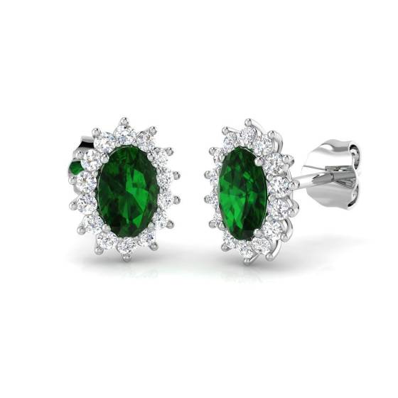 1.10ct SI2/G Oval cut Green Emerald Gemstone Earrings in 18k White Gold