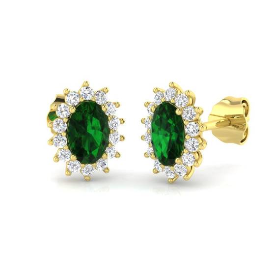 1.10ct SI2/G Oval cut Green Emerald Gemstone Earrings in 18k Yellow Gold