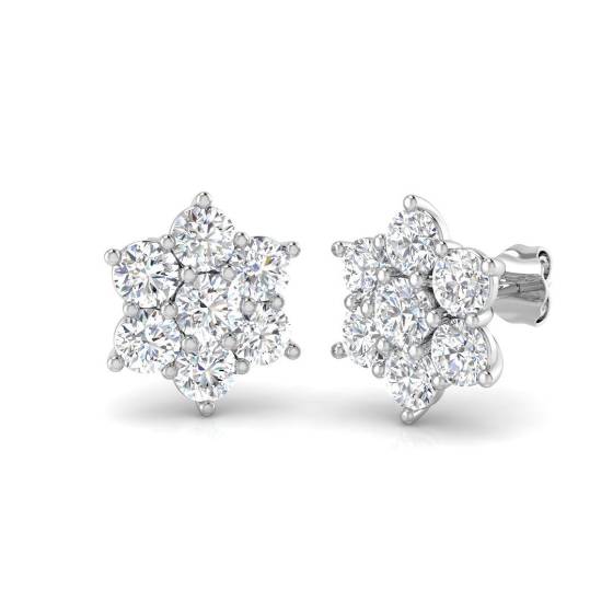 2.86ct SI2/G Round cut Diamond Cluster Earrings in 18k White Gold