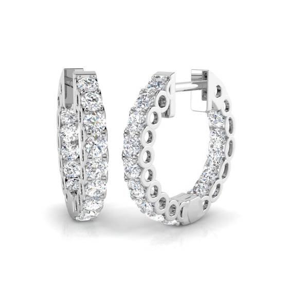 1.49ct SI2/G Round cut Diamond Hoop Earrings in 18k White Gold