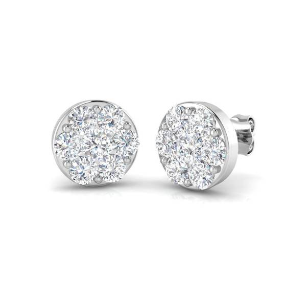 1.98ct SI2/G Round cut Diamond Cluster Earrings in 18k White Gold