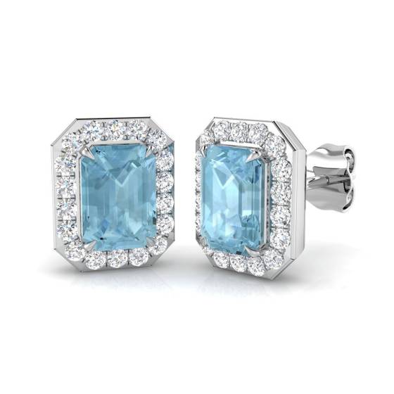 2.23ct SI2/G Emerald cut Aquamarine Gemstone Earrings in 18k White Gold