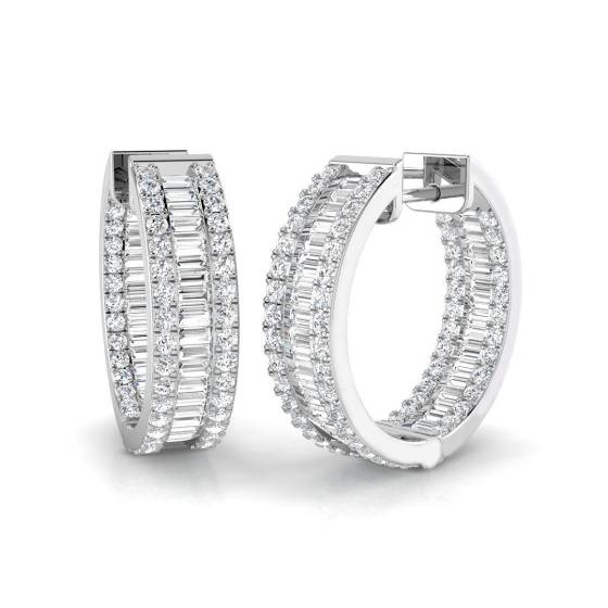 1.70ct SI2/G Baguette cut Diamond Hoop Earrings in 18k White Gold