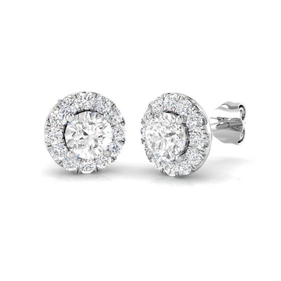 1.47ct SI2/G Round cut Diamond Halo Earrings in 18k White Gold