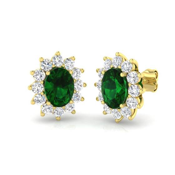 3.71ct SI2/G Oval cut Green Emerald Gemstone Earrings in 18k Yellow Gold