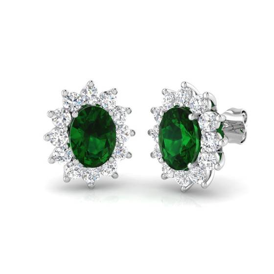 3.83ct SI2/G Oval cut Green Emerald Gemstone Earrings in 18k White Gold