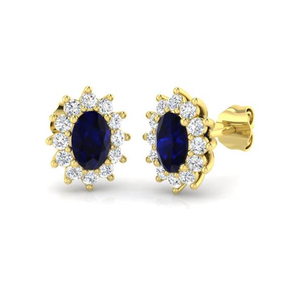 1.72ct SI2/G Oval cut Blue Sapphire Gemstone Earrings in 18k Yellow Gold