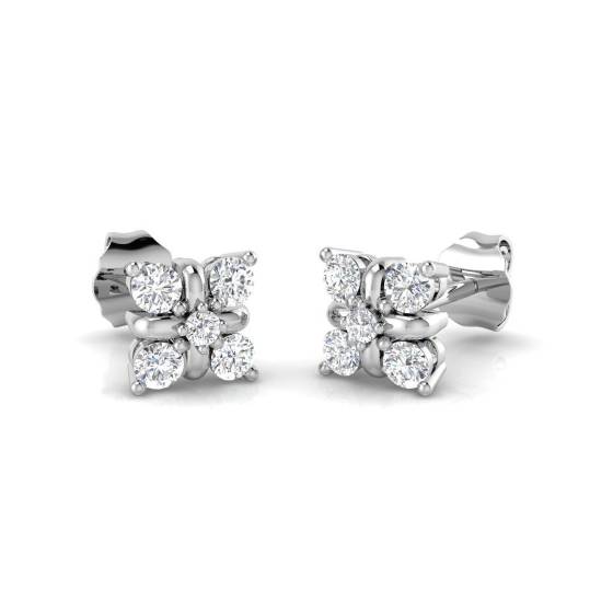 0.42ct SI2/G Round cut Diamond Cluster Earrings in 18k White Gold