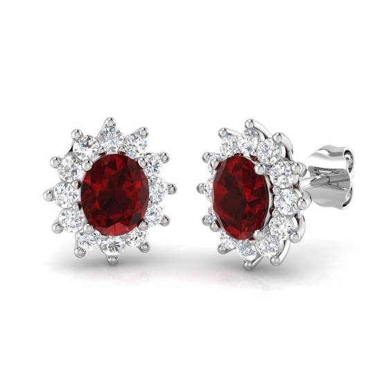 1.96ct SI2/G Oval cut Ruby Gemstone Earrings in 18k White Gold