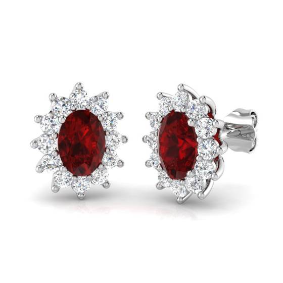 2.72ct / Oval cut Ruby Gemstone Earrings in 18k White Gold